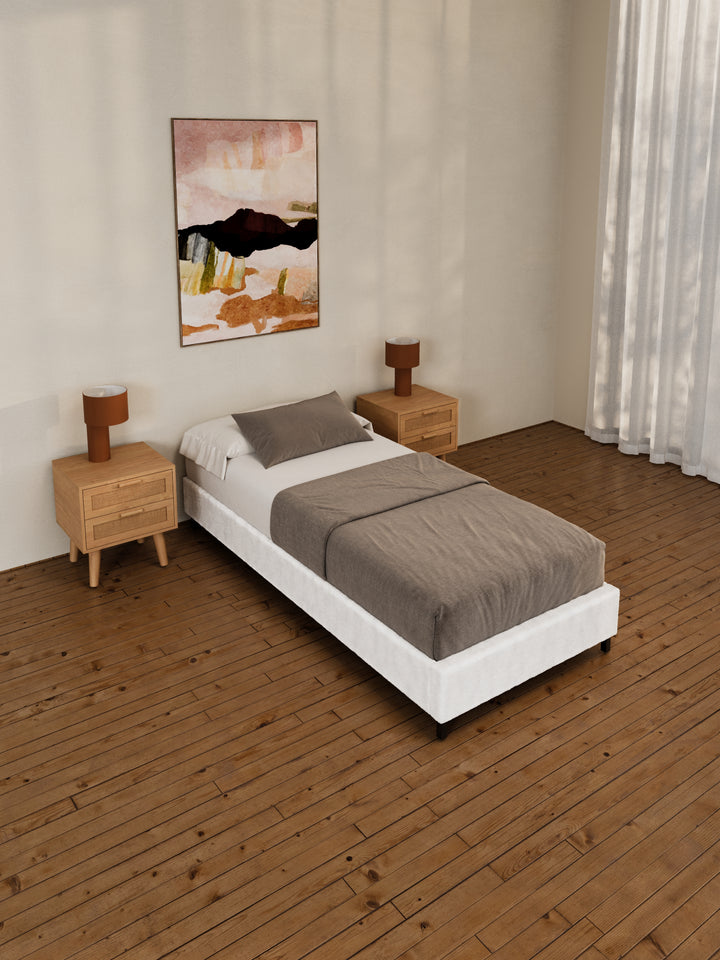 Helena White Boucle Fabric Bed Base