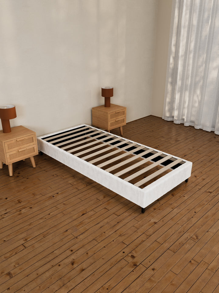 Helena White Boucle Fabric Bed Base