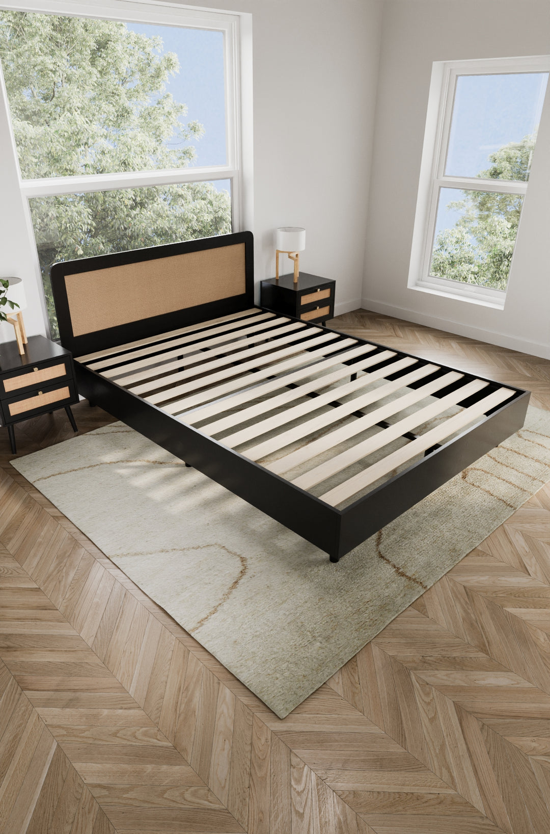 Jodie Black Rattan Bed Frame