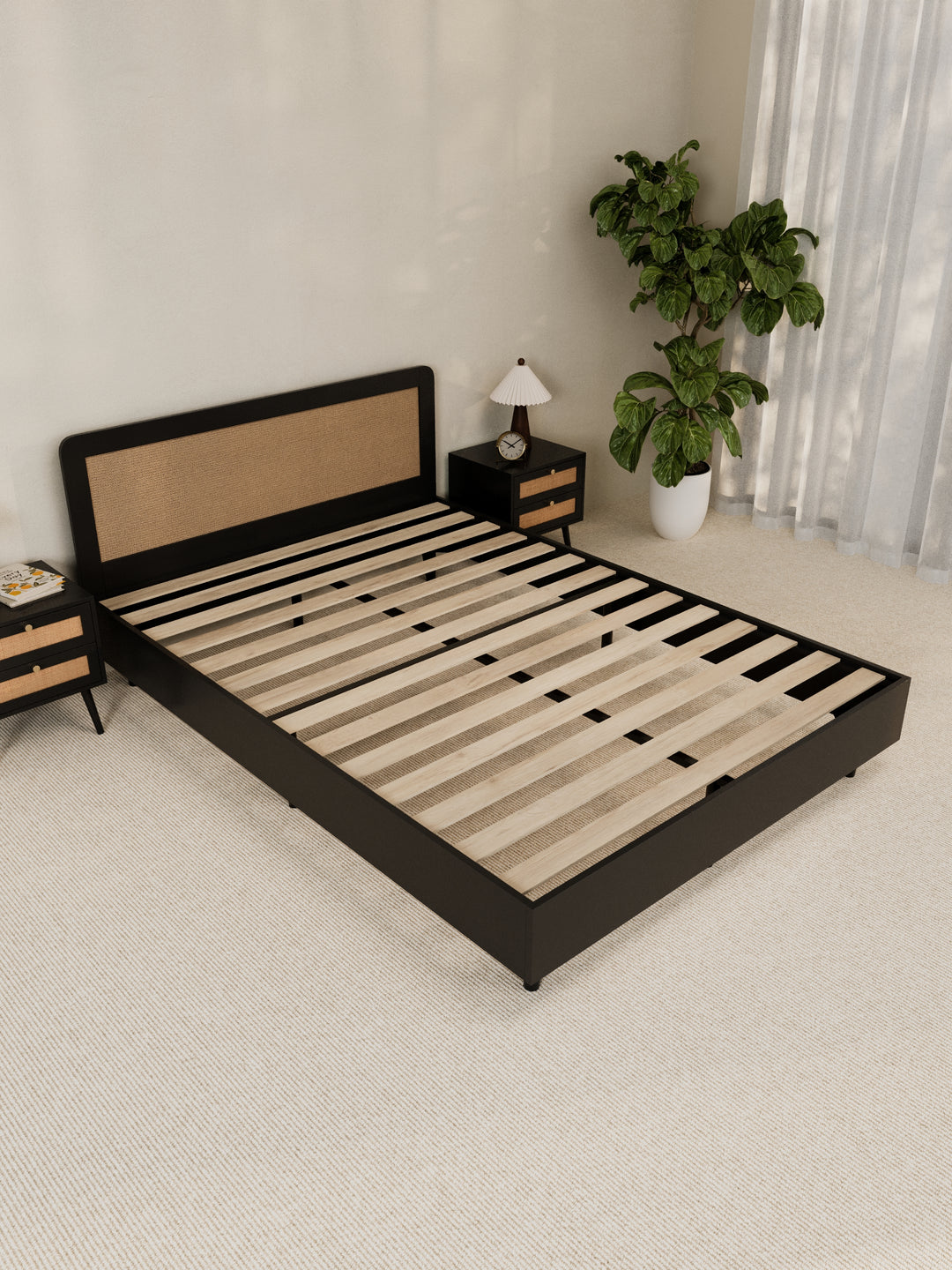 Jodie Black Rattan Bed Frame