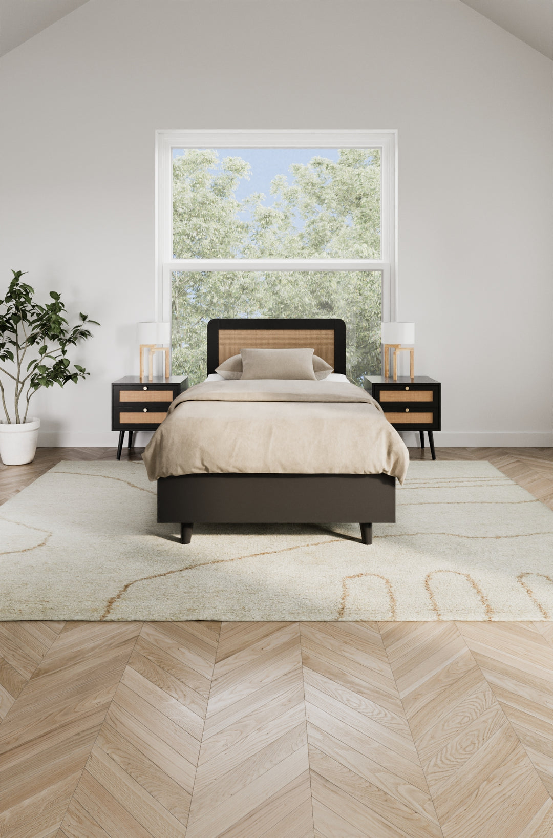Jodie Black Rattan Bed Frame