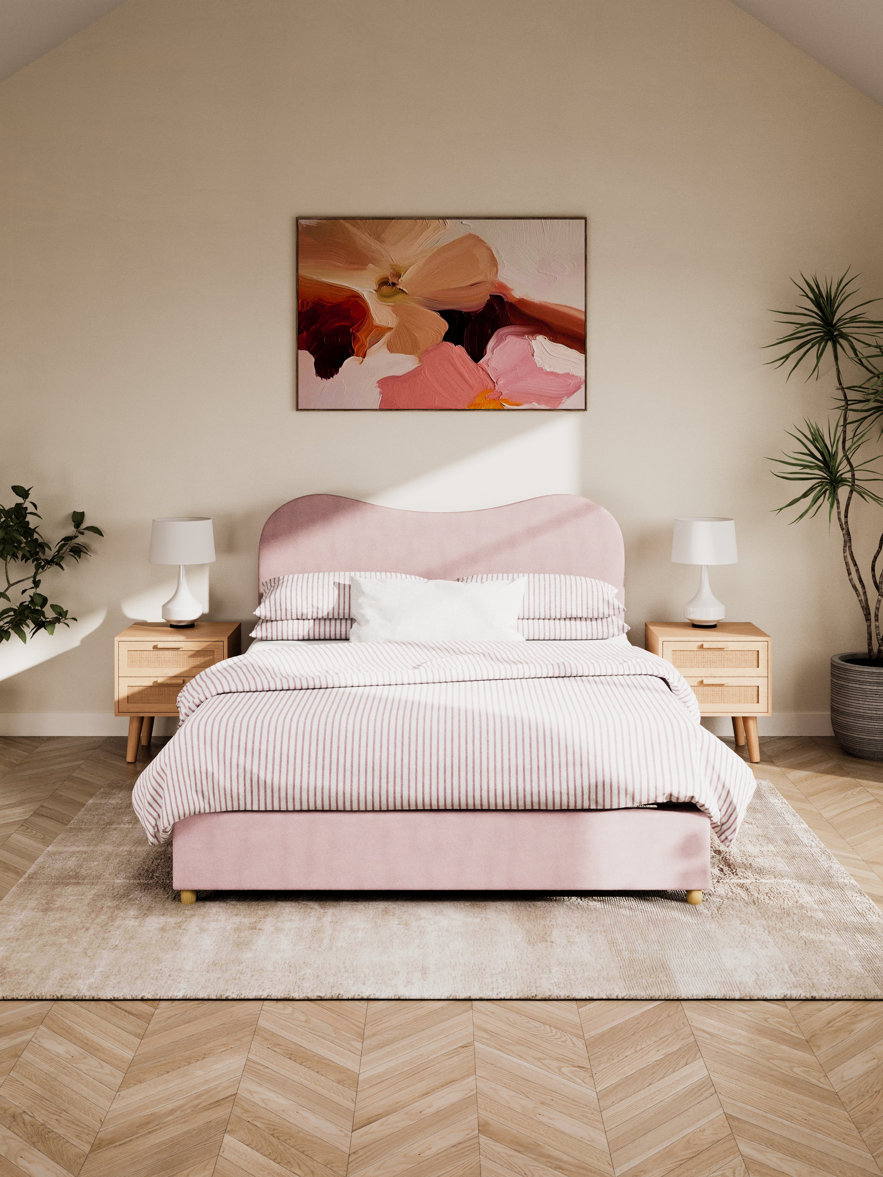 May Plush Pink Wavy Boucle Bed Frame