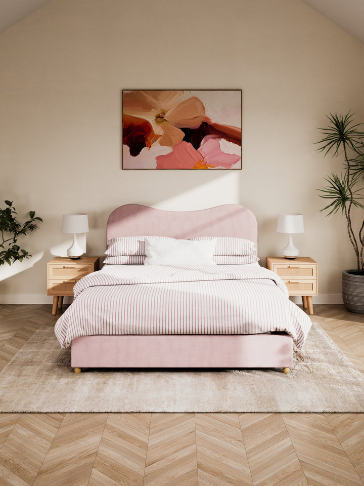 May Plush Pink Wavy Boucle Bed Frame