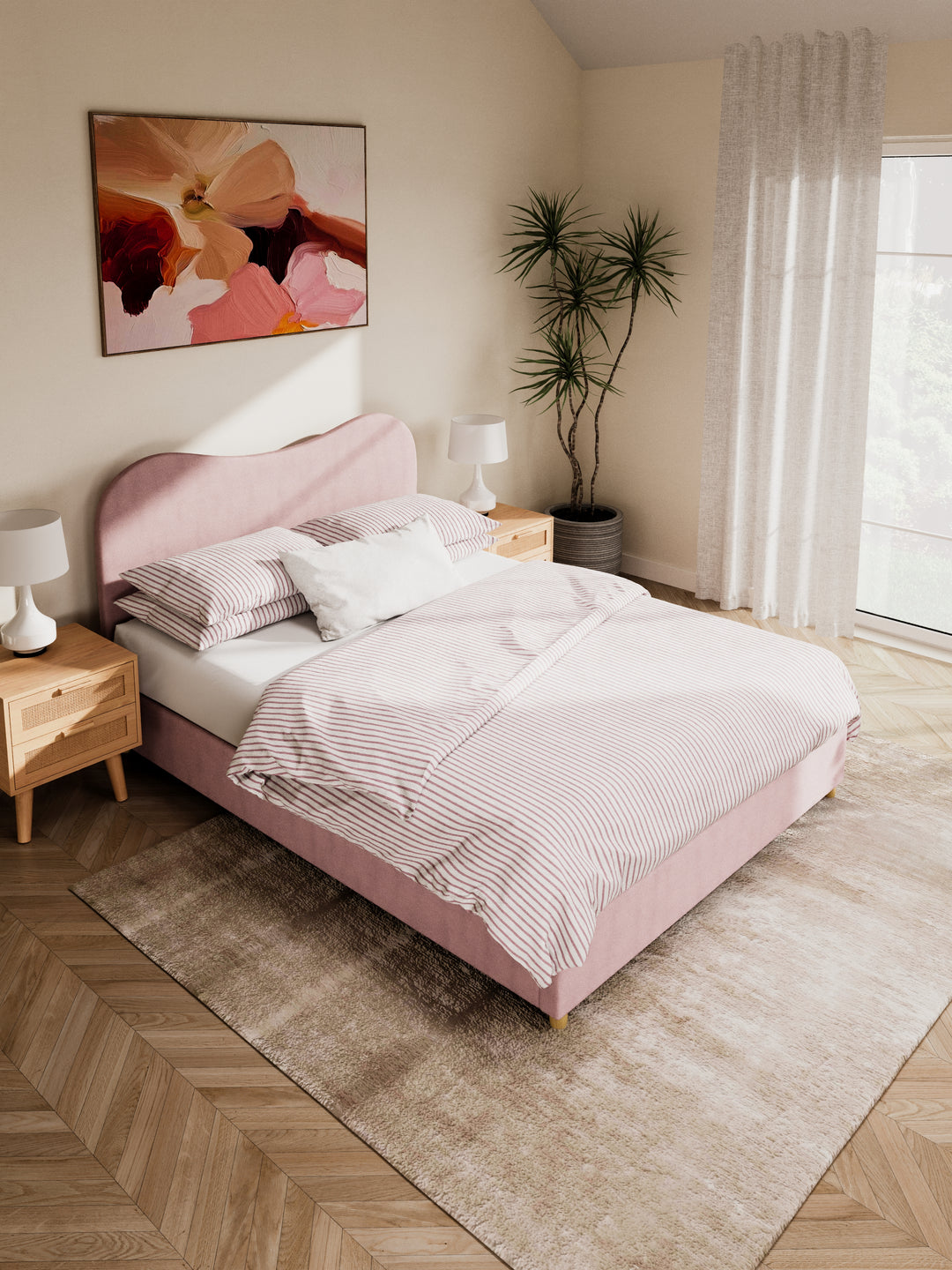 May Plush Pink Wavy Boucle Bed Frame