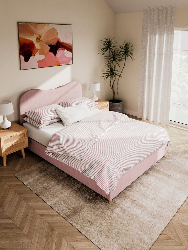 May Plush Pink Wavy Boucle Bed Frame