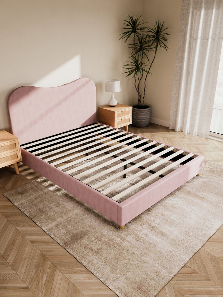 May Plush Pink Wavy Boucle Bed Frame