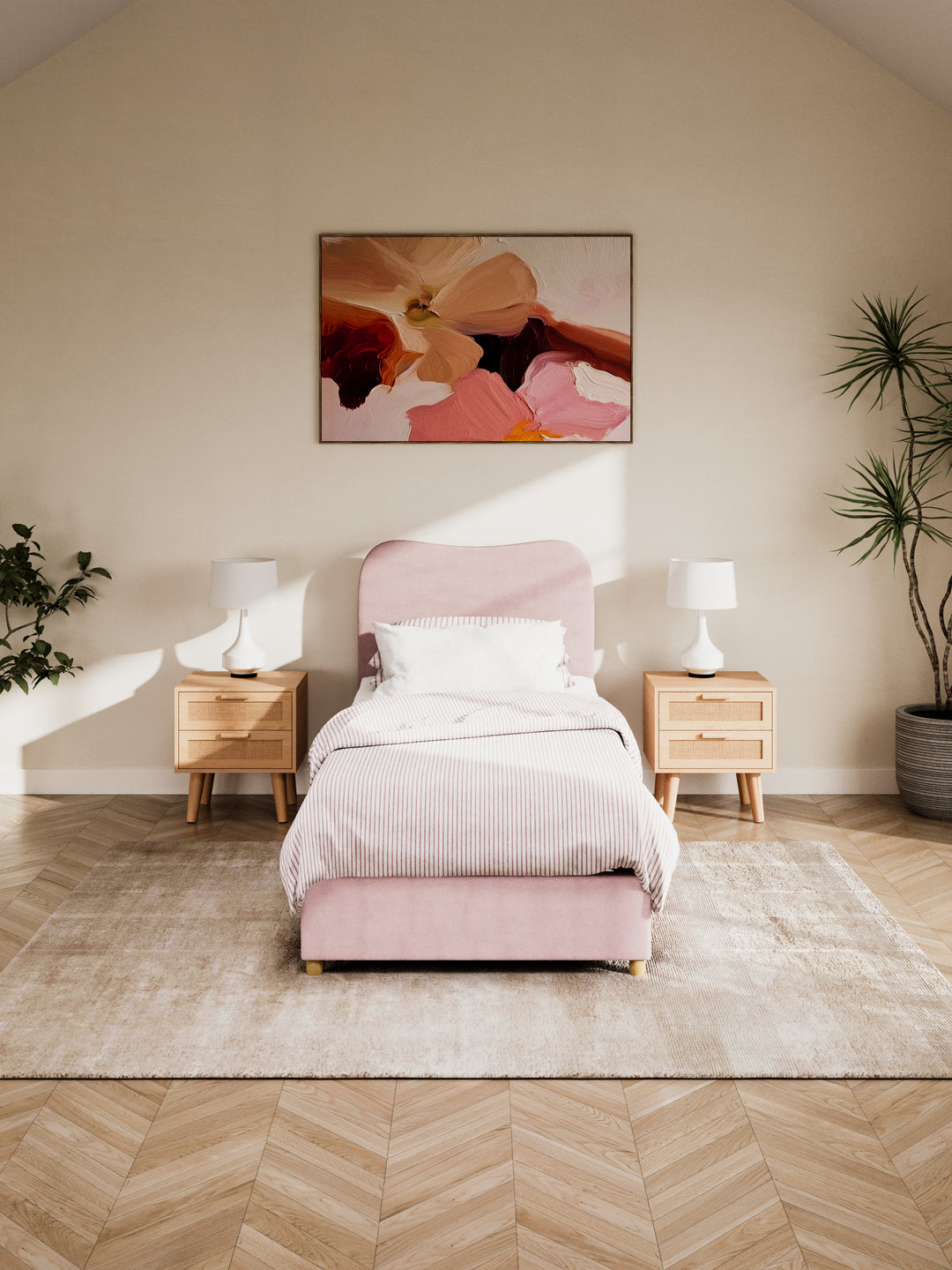 May Plush Pink Wavy Boucle Bed Frame