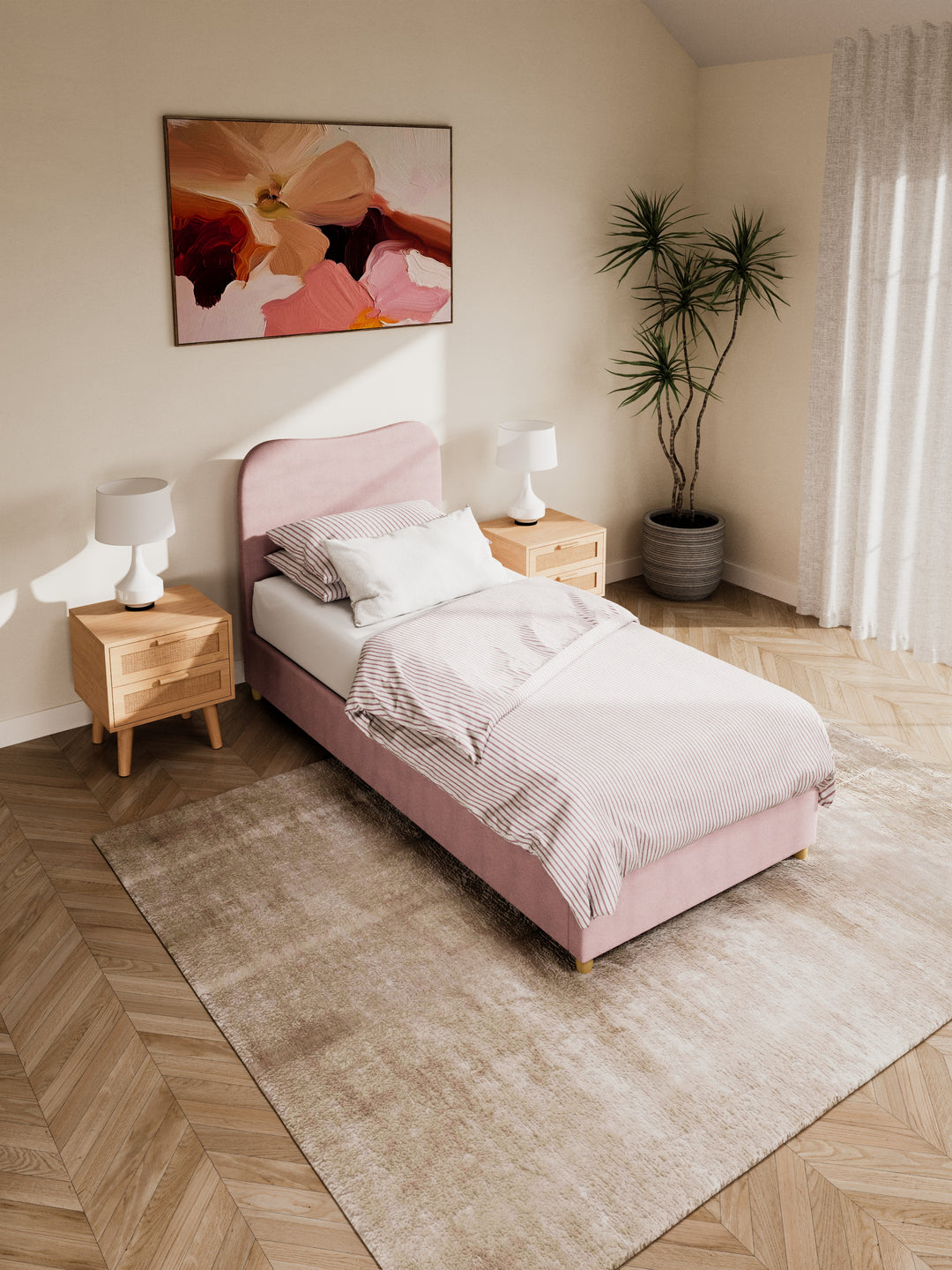 May Plush Pink Wavy Boucle Bed Frame