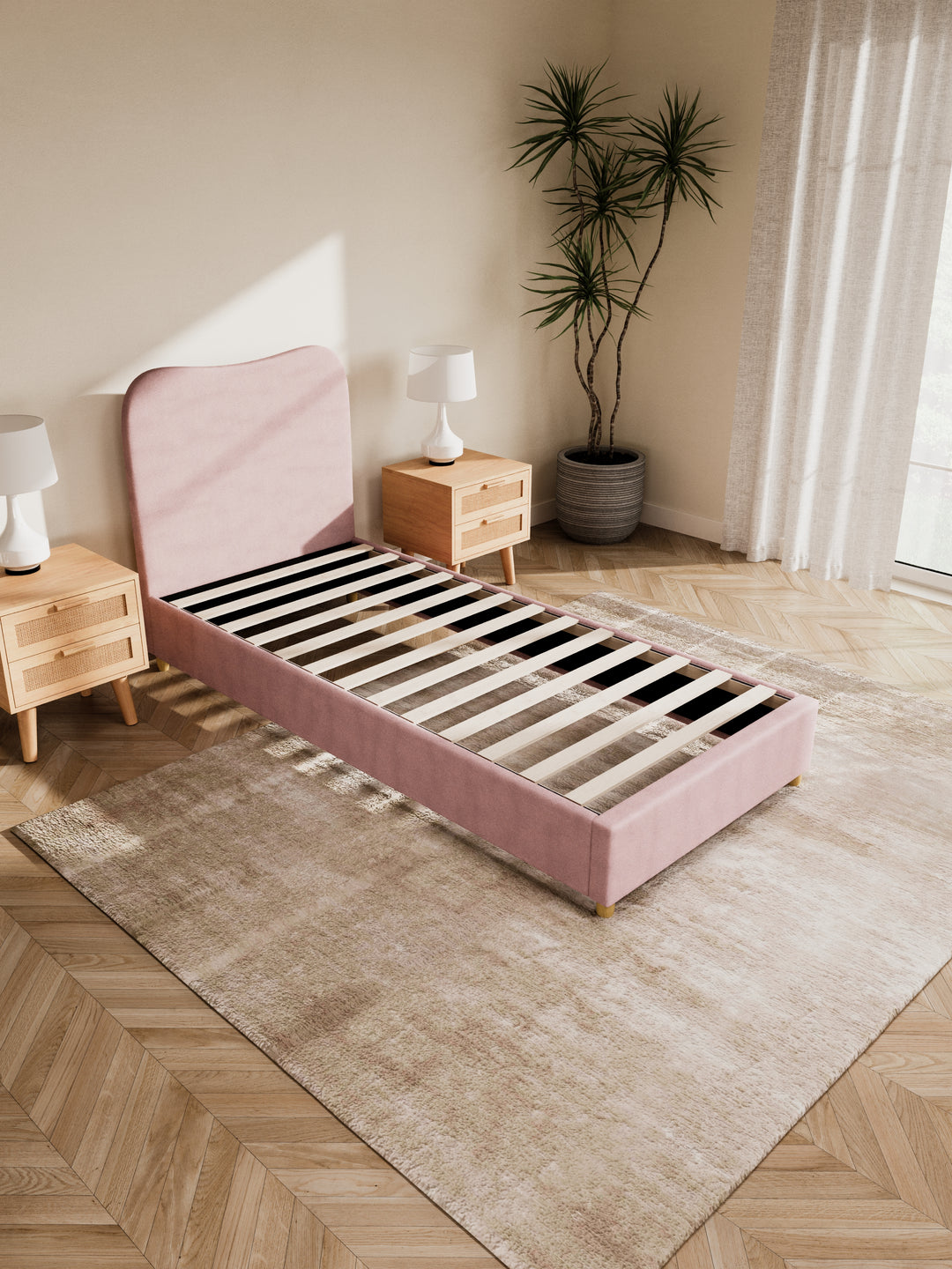 May Plush Pink Wavy Boucle Bed Frame