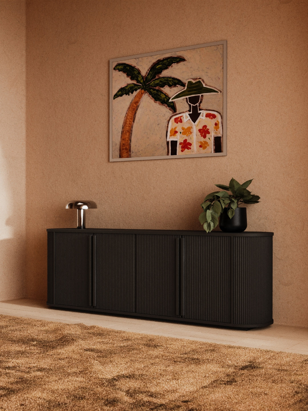 Nadia Luxe Black Fluted Entertainment Unit 200cm