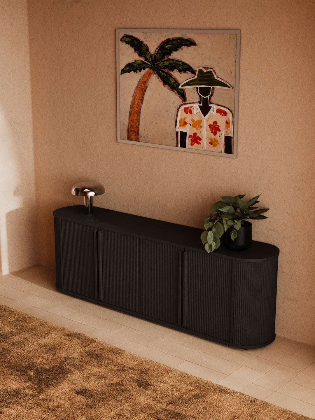 Nadia Luxe Black Fluted Entertainment Unit 200cm