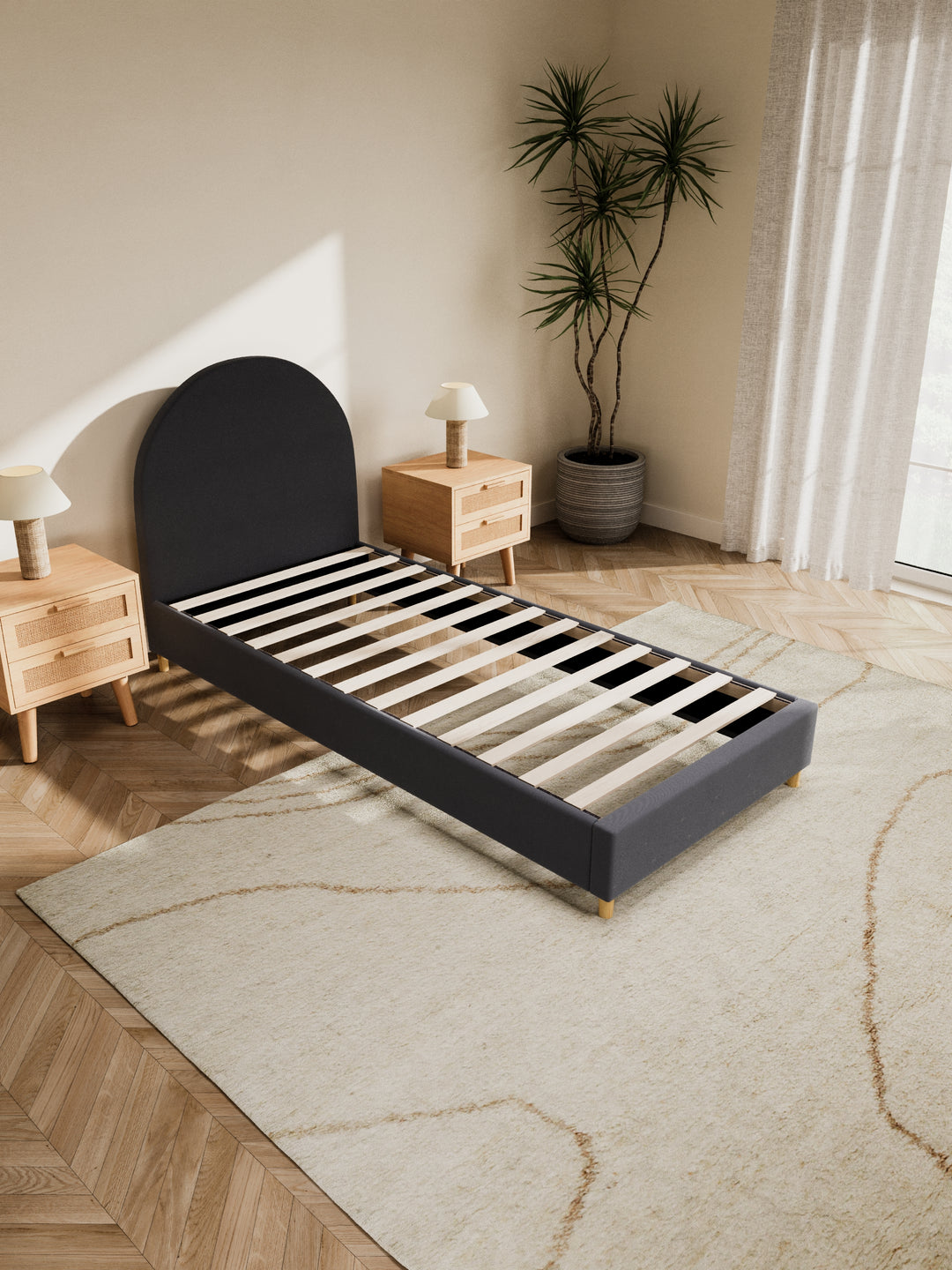 Nelson Curve Charcoal Fabric Bed Frame