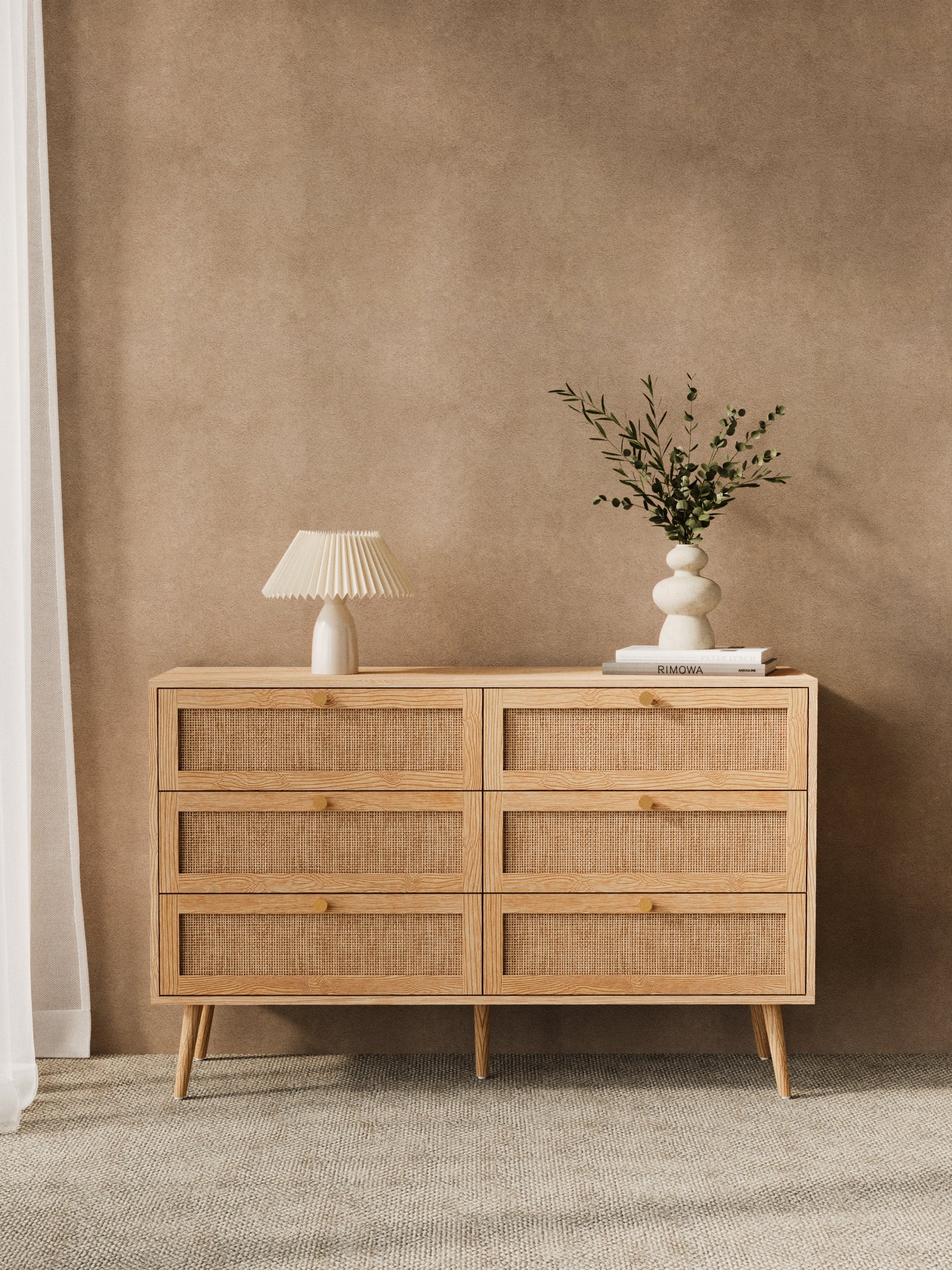 Olivia Natural Rattan 6-Drawer Dresser