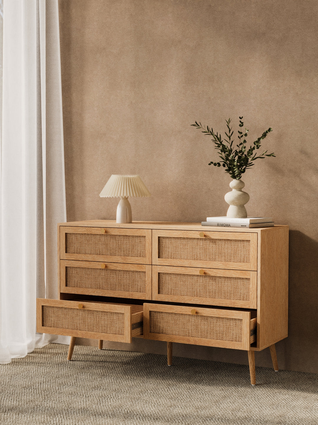 Olivia Natural Rattan 6-Drawer Dresser