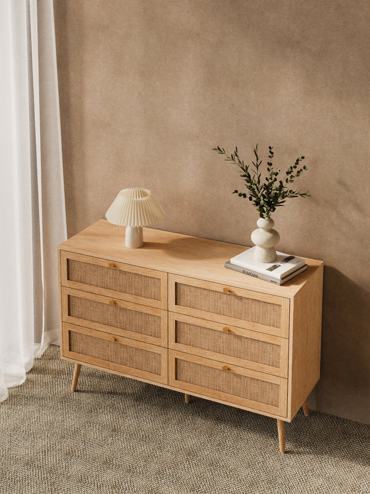 Olivia Natural Rattan 6-Drawer Dresser