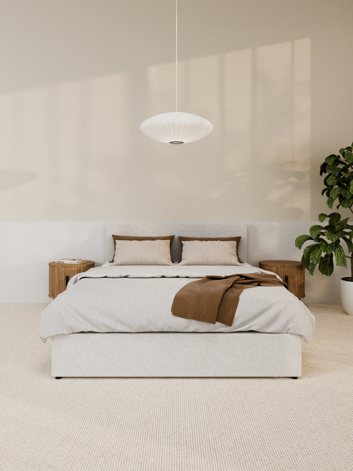 Paradise White Boucle Gas Lift Bed Frame