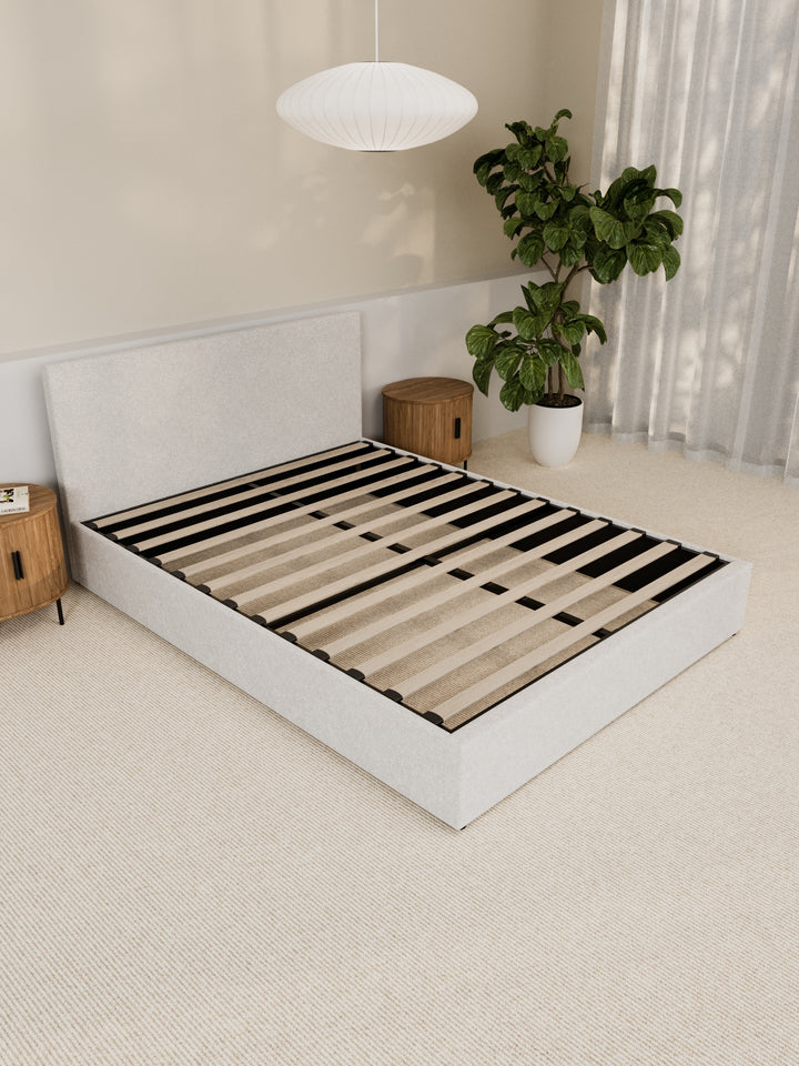 Paradise White Boucle Gas Lift Bed Frame