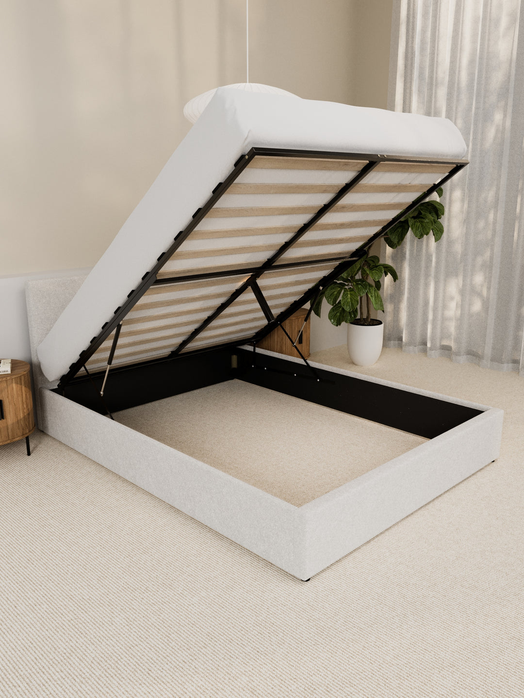 Paradise White Boucle Gas Lift Bed Frame