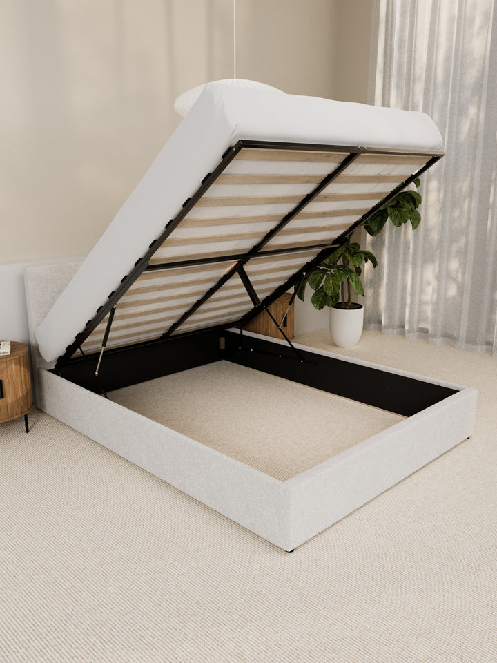 Paradise White Boucle Gas Lift Bed Frame