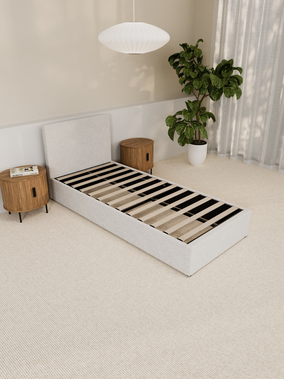 Paradise White Boucle Gas Lift Bed Frame