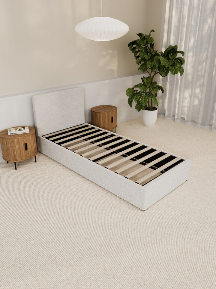 Paradise White Boucle Gas Lift Bed Frame