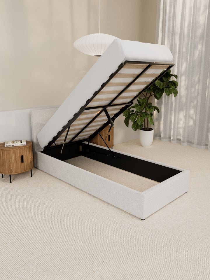 Paradise White Boucle Gas Lift Bed Frame