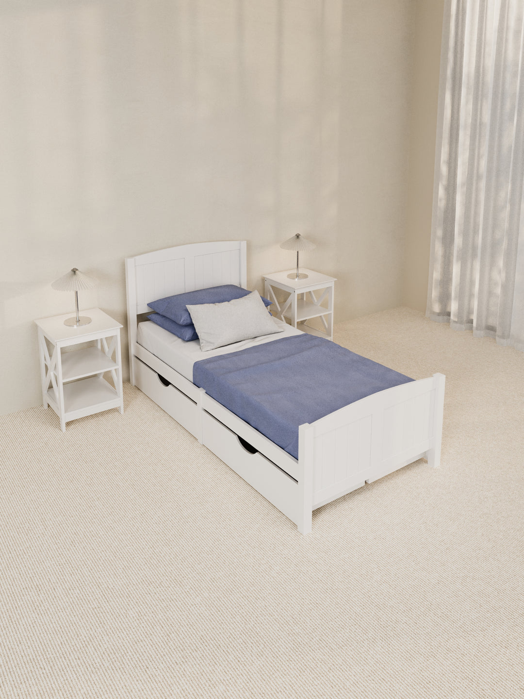 Santa Monica White Wooden Storage Bed Frame