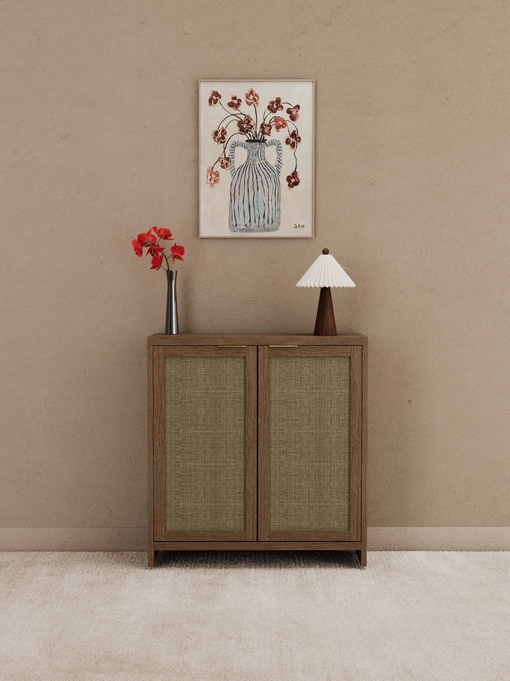Stevie Wooden Rattan Sideboard Cabinet