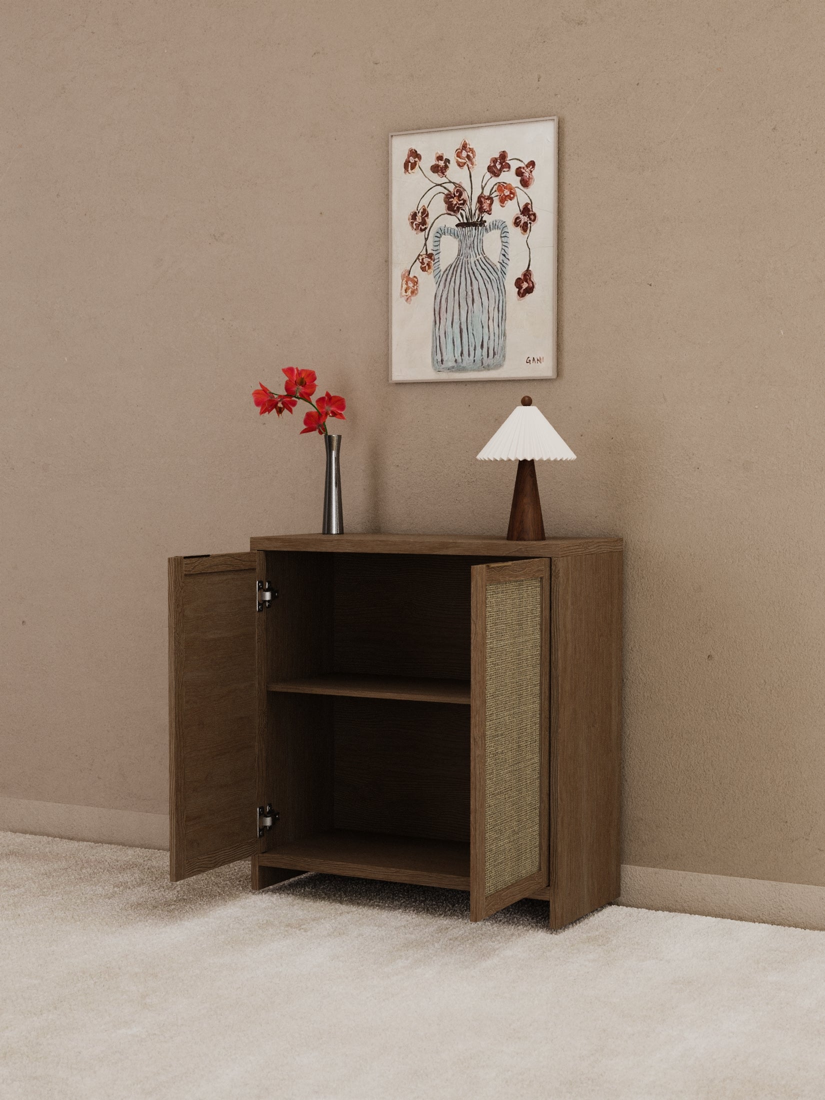 Stevie Wooden Rattan Sideboard Cabinet