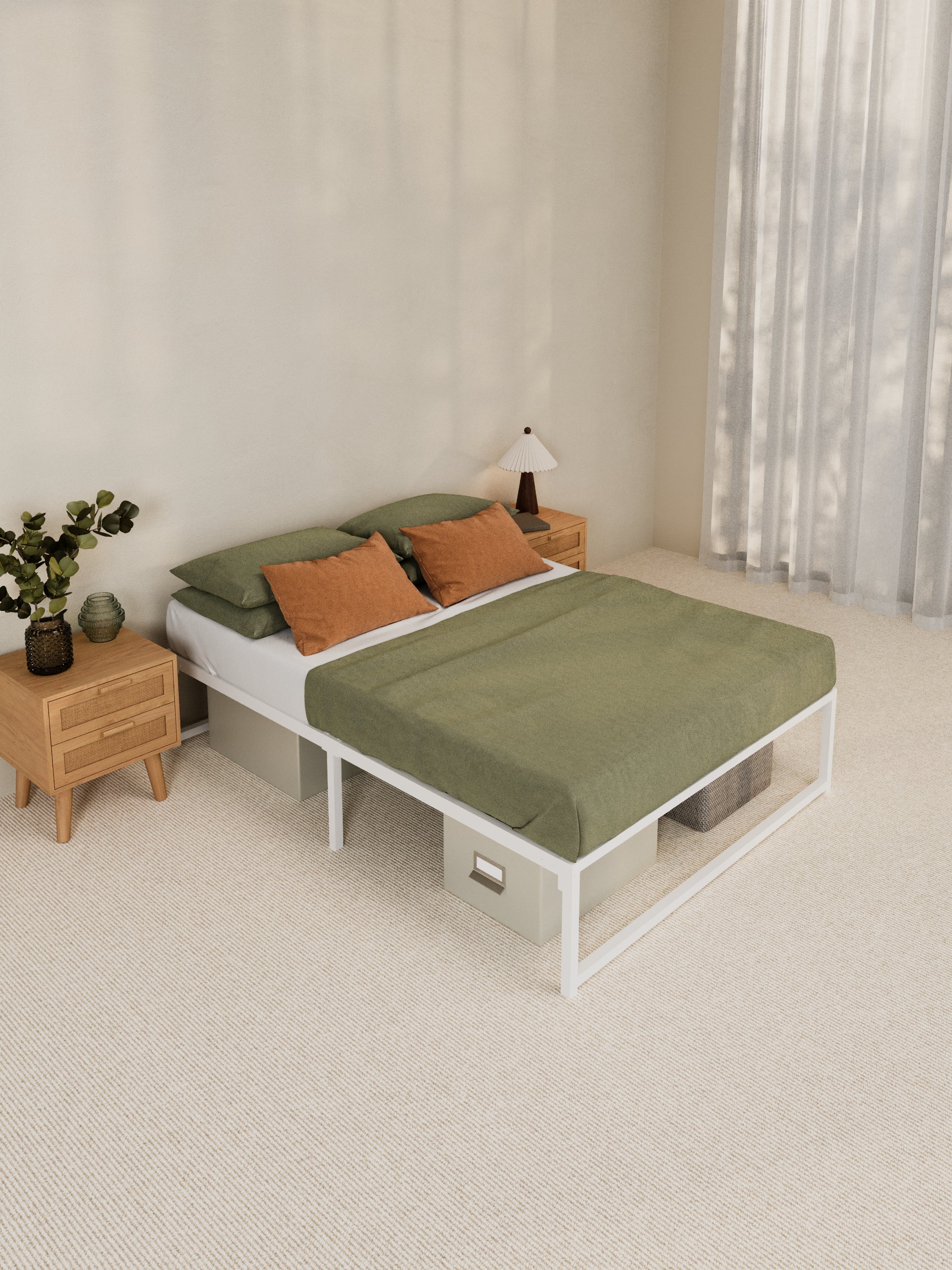 Theo White Metal Storage Bed Base