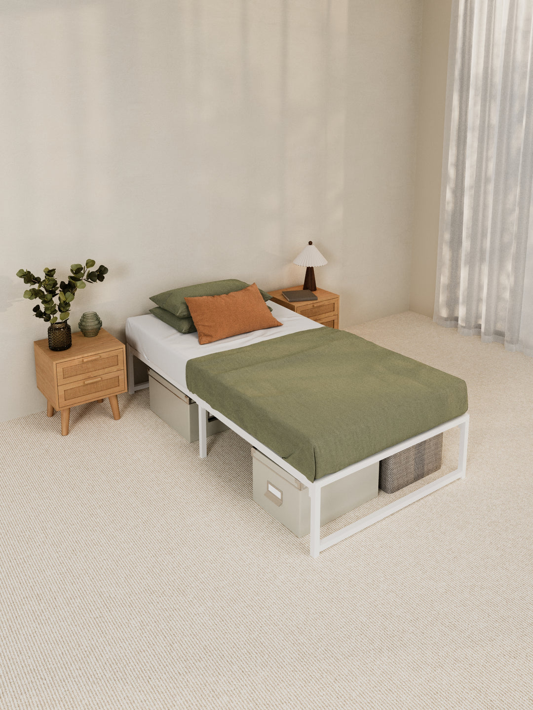 Theo White Metal Storage Bed Base