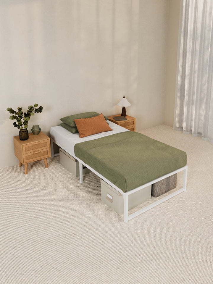 Theo White Metal Storage Bed Base
