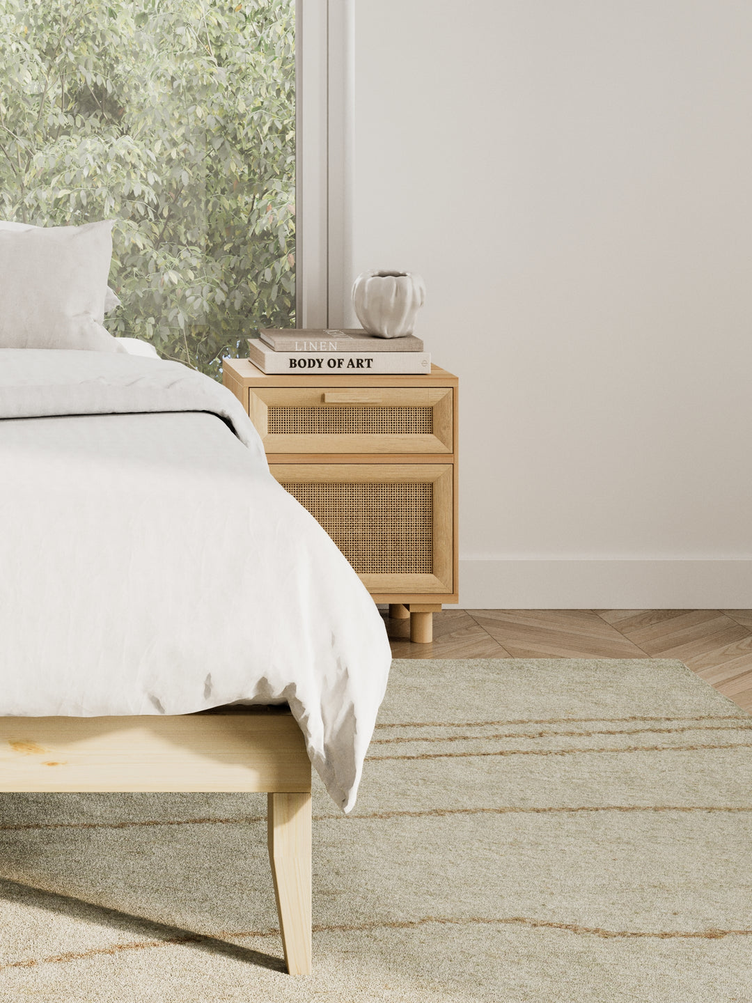 Bardon Rattan Wooden Bedside Table 2pcs
