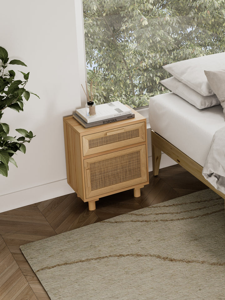 Bardon Rattan Wooden Bedside Table 2pcs