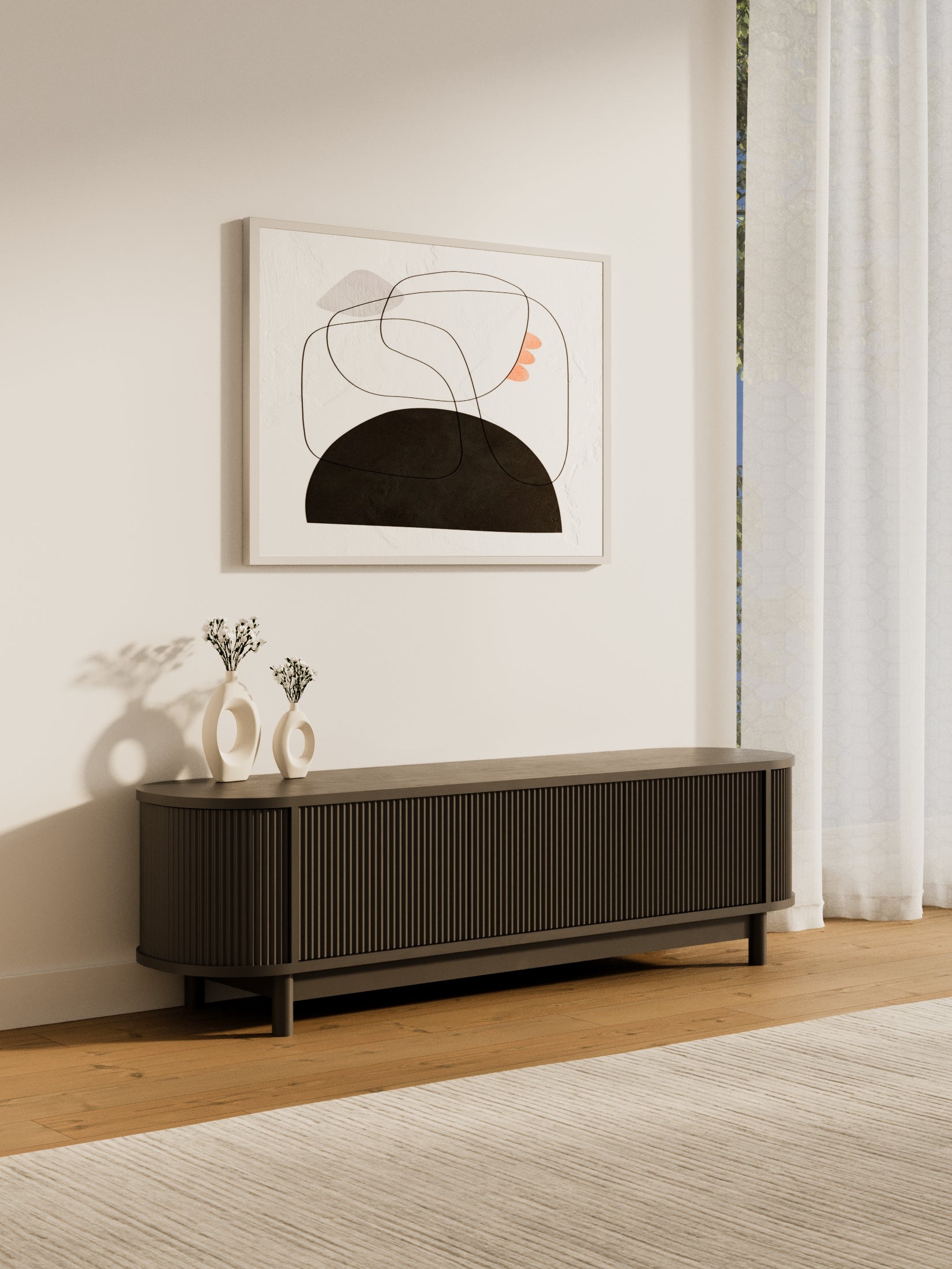 Zephyr Premium Black Curved Entertainment Unit 160cm
