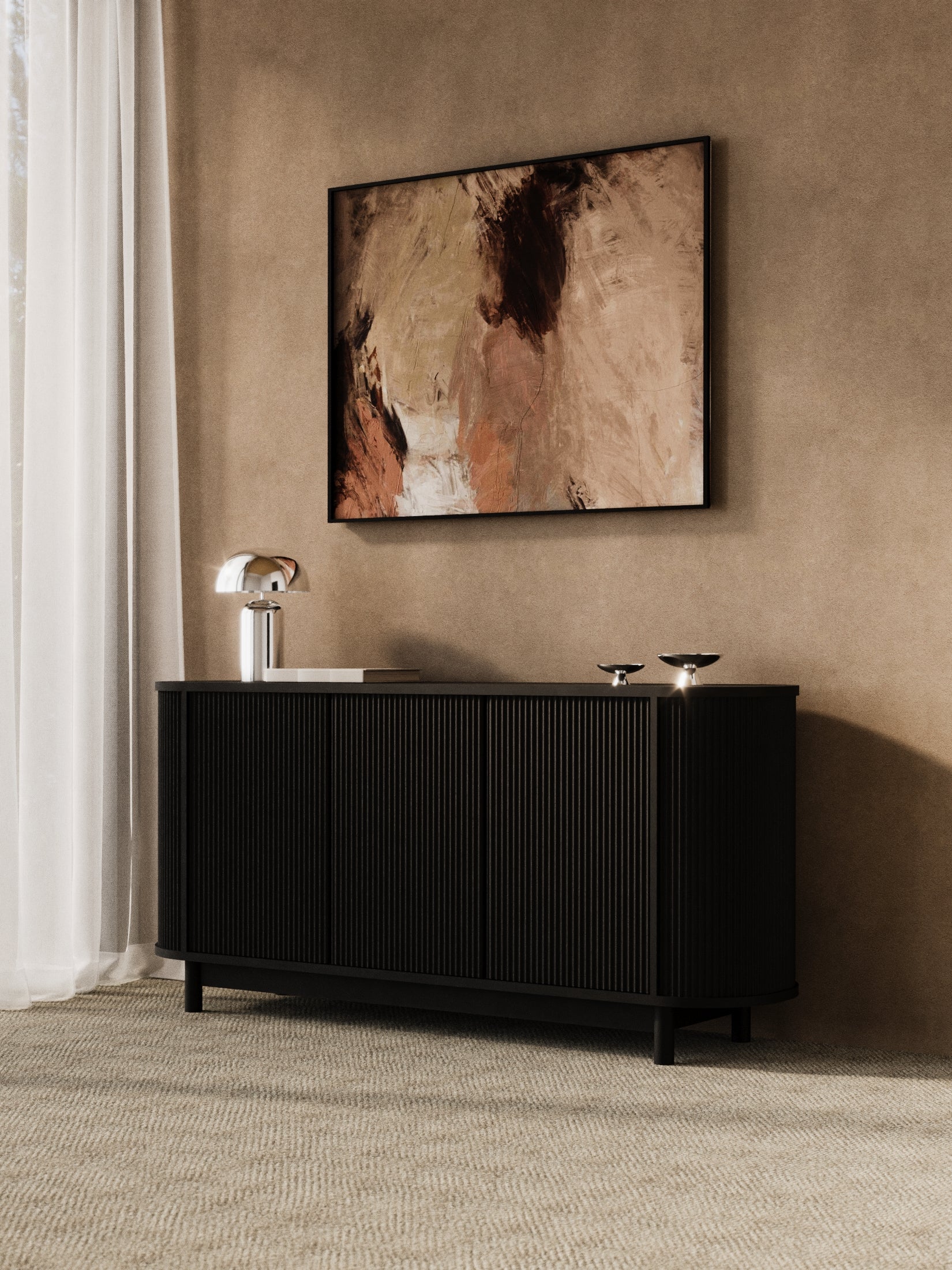 Zephyr Premium Black Curved Sideboard Cabinet 160cm