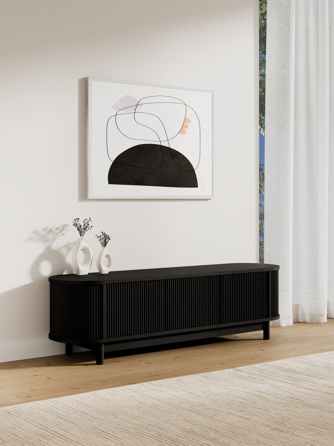 Zephyr Premium Black Curved Entertainment Unit 160cm