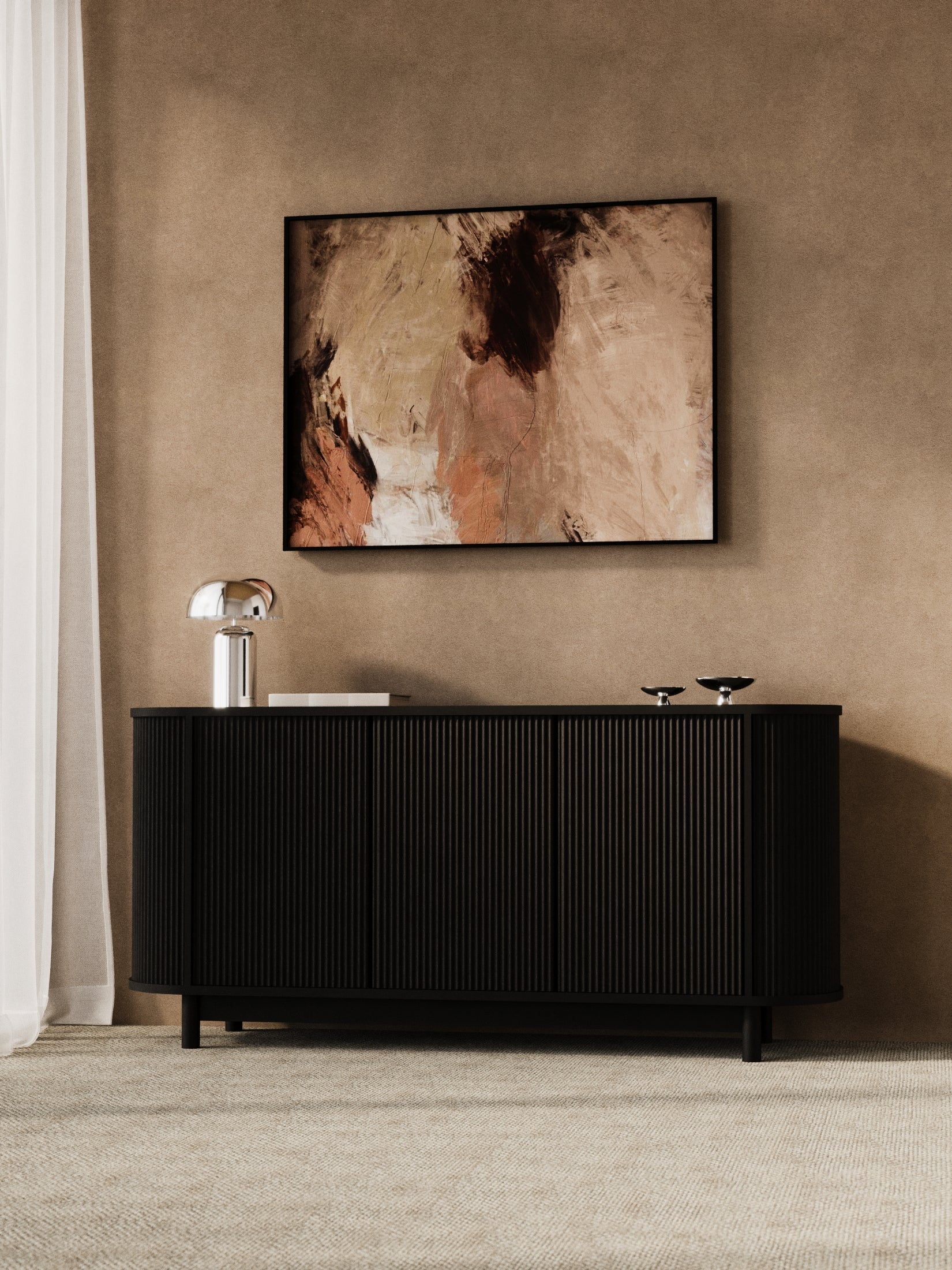 Zephyr Premium Black Curved Sideboard Cabinet 160cm