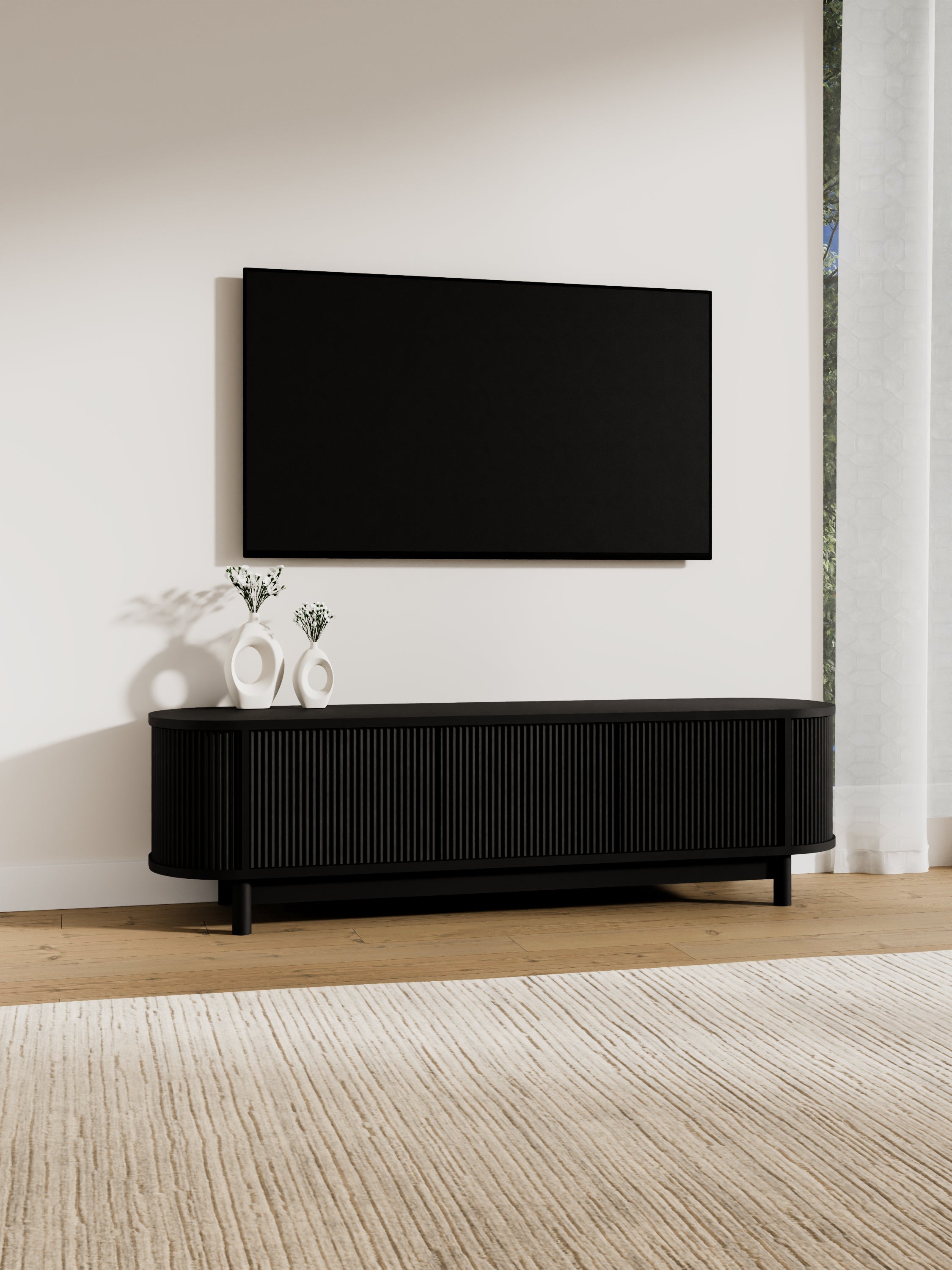 Zephyr Premium Black Curved Entertainment Unit 160cm