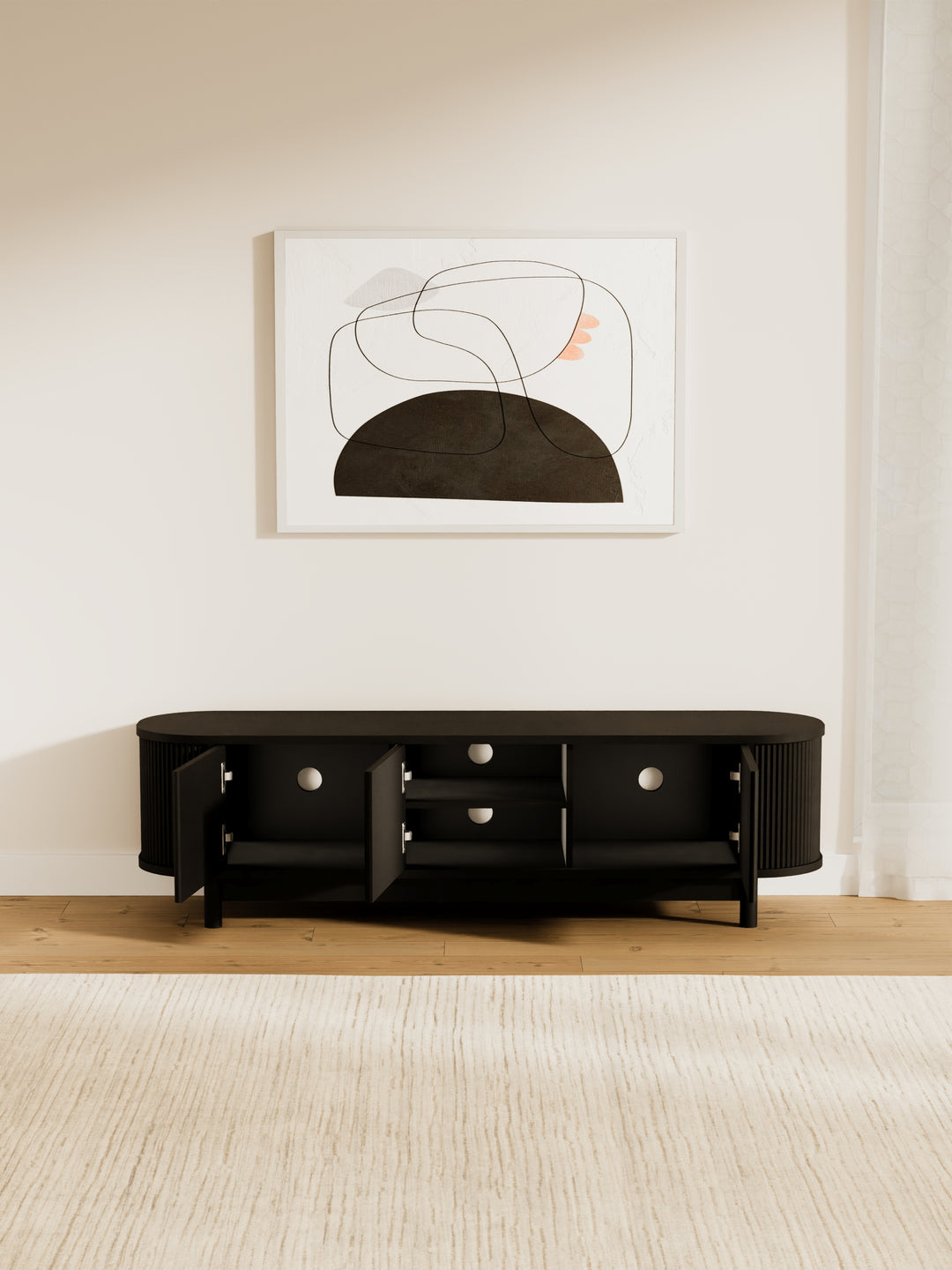 Zephyr Premium Black Curved Entertainment Unit 160cm