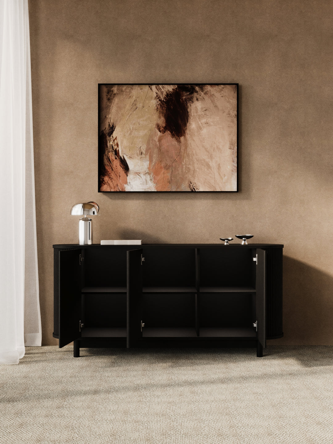 Zephyr Premium Black Curved Sideboard Cabinet 160cm
