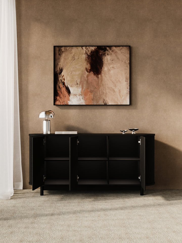 Zephyr Premium Black Curved Sideboard Cabinet 160cm