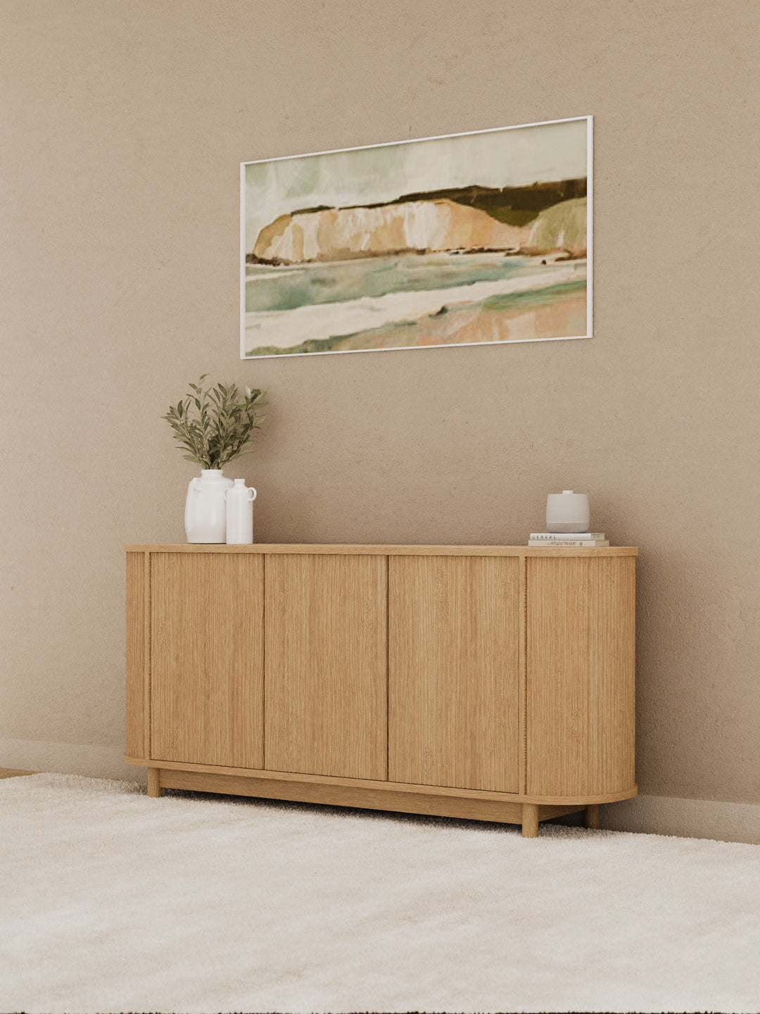 Zephyr Premium Natural Curved Sideboard Cabinet 160cm