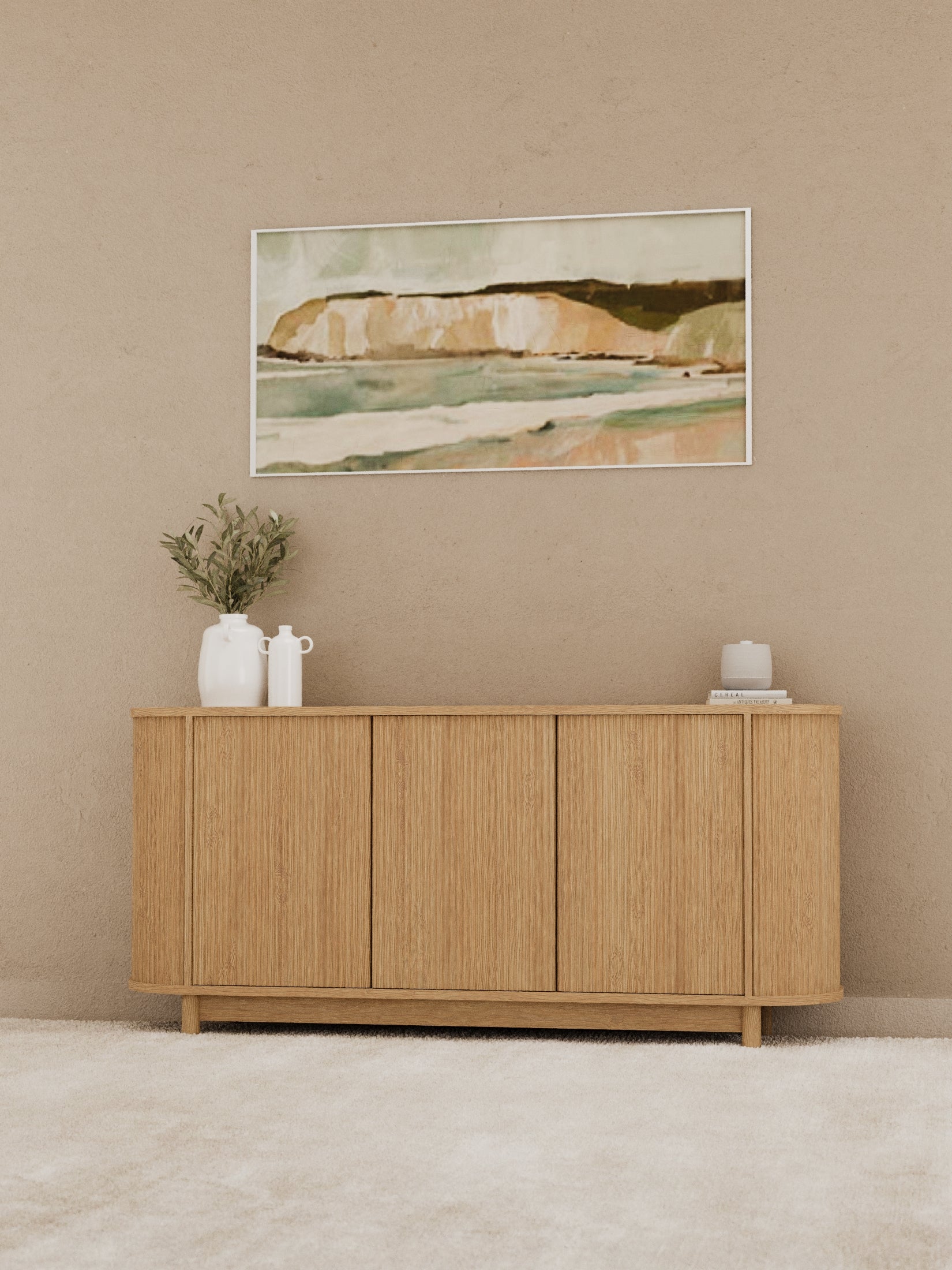 Zephyr Premium Natural Curved Sideboard Cabinet 160cm