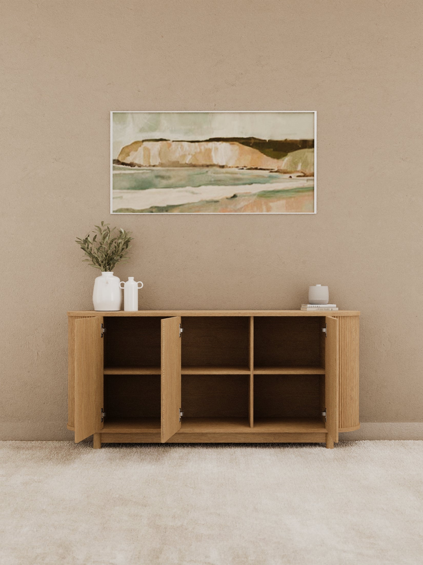 Zephyr Premium Natural Curved Sideboard Cabinet 160cm