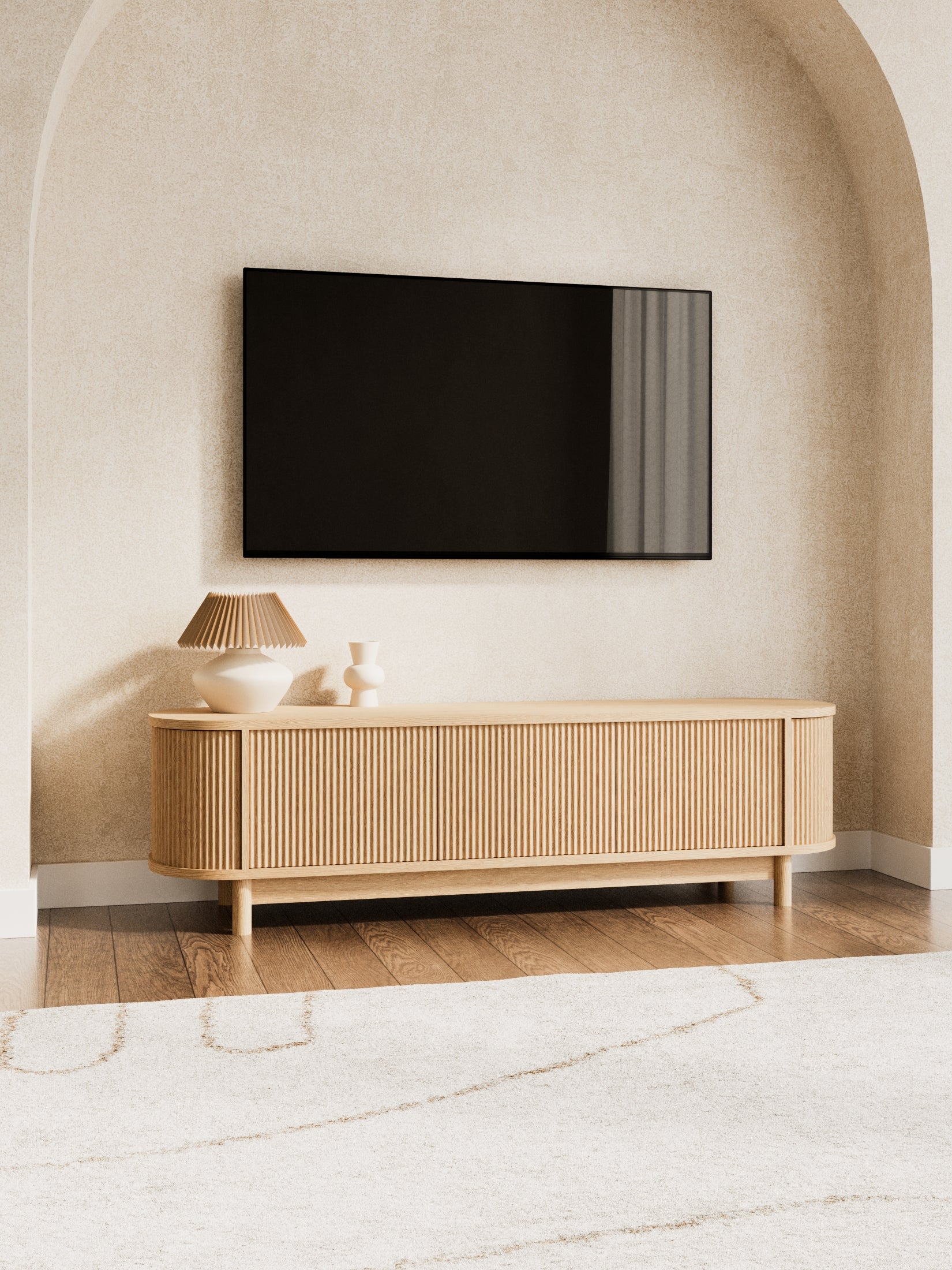 Zephyr Premium Natural Curved Entertainment Unit 160cm