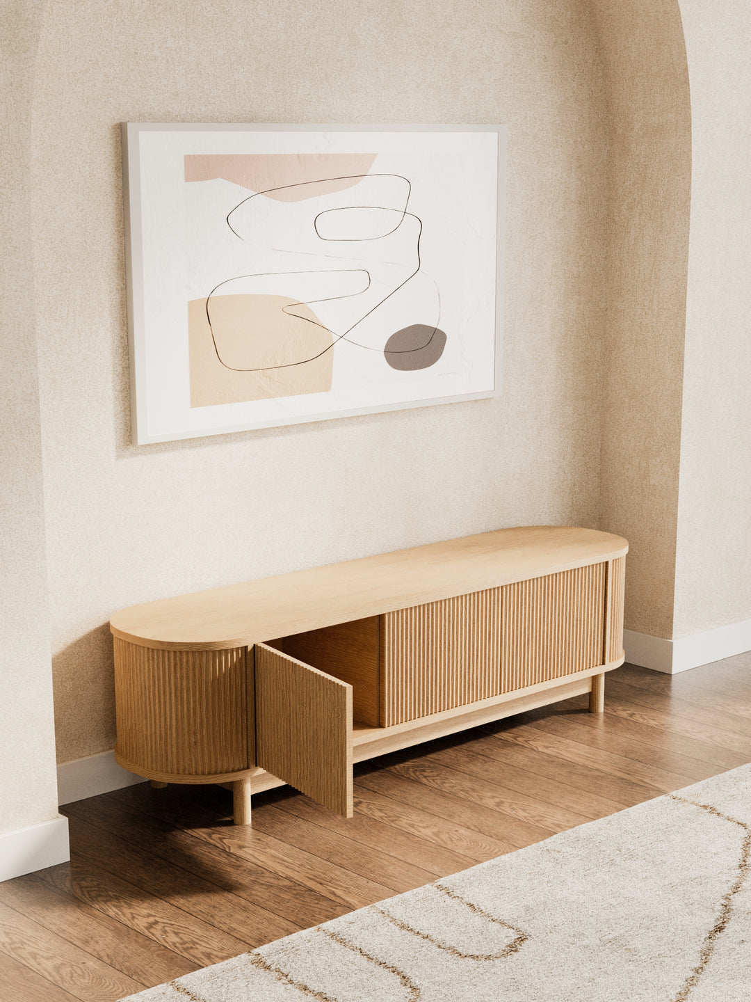Zephyr Premium Natural Curved Entertainment Unit 160cm