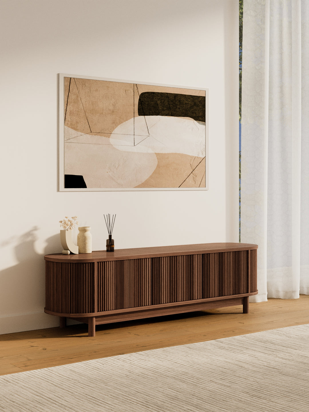 Zephyr Premium Walnut Curved Entertainment Unit 160cm