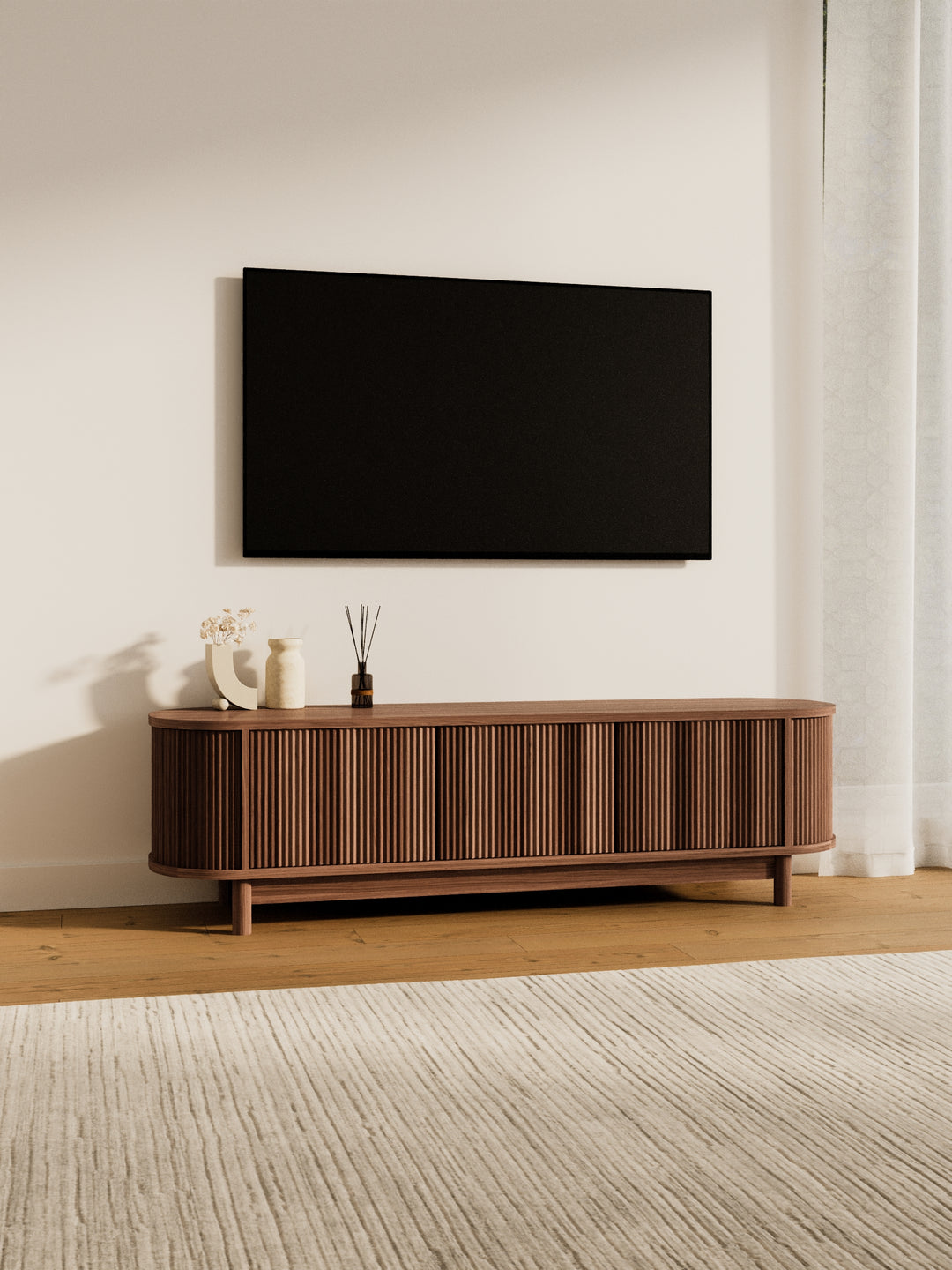 Zephyr Premium Walnut Curved Entertainment Unit 160cm