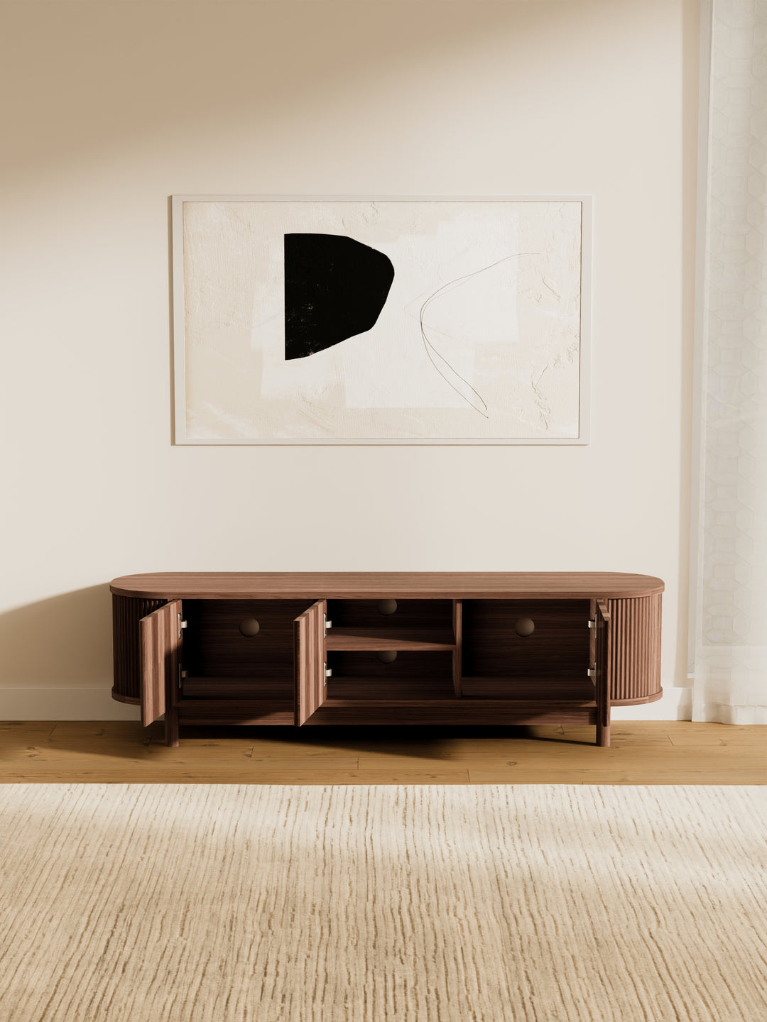 Zephyr Premium Walnut Curved Entertainment Unit 160cm